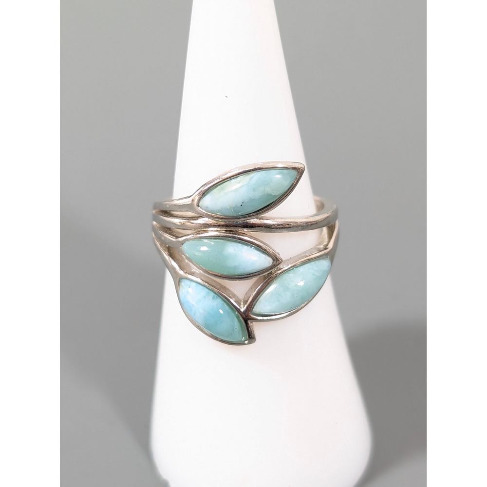 Sterling Silver 925 Marquise Larimar Statement Ring – Size 5.75
